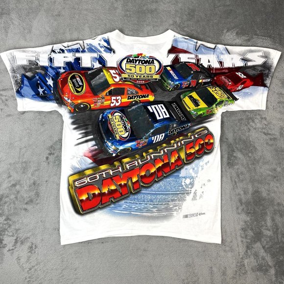 NWOT Y2K '08 NASCAR Chase Authentics All Over Print Daytona Racing T-Shirt M - Picture 2 of 8
